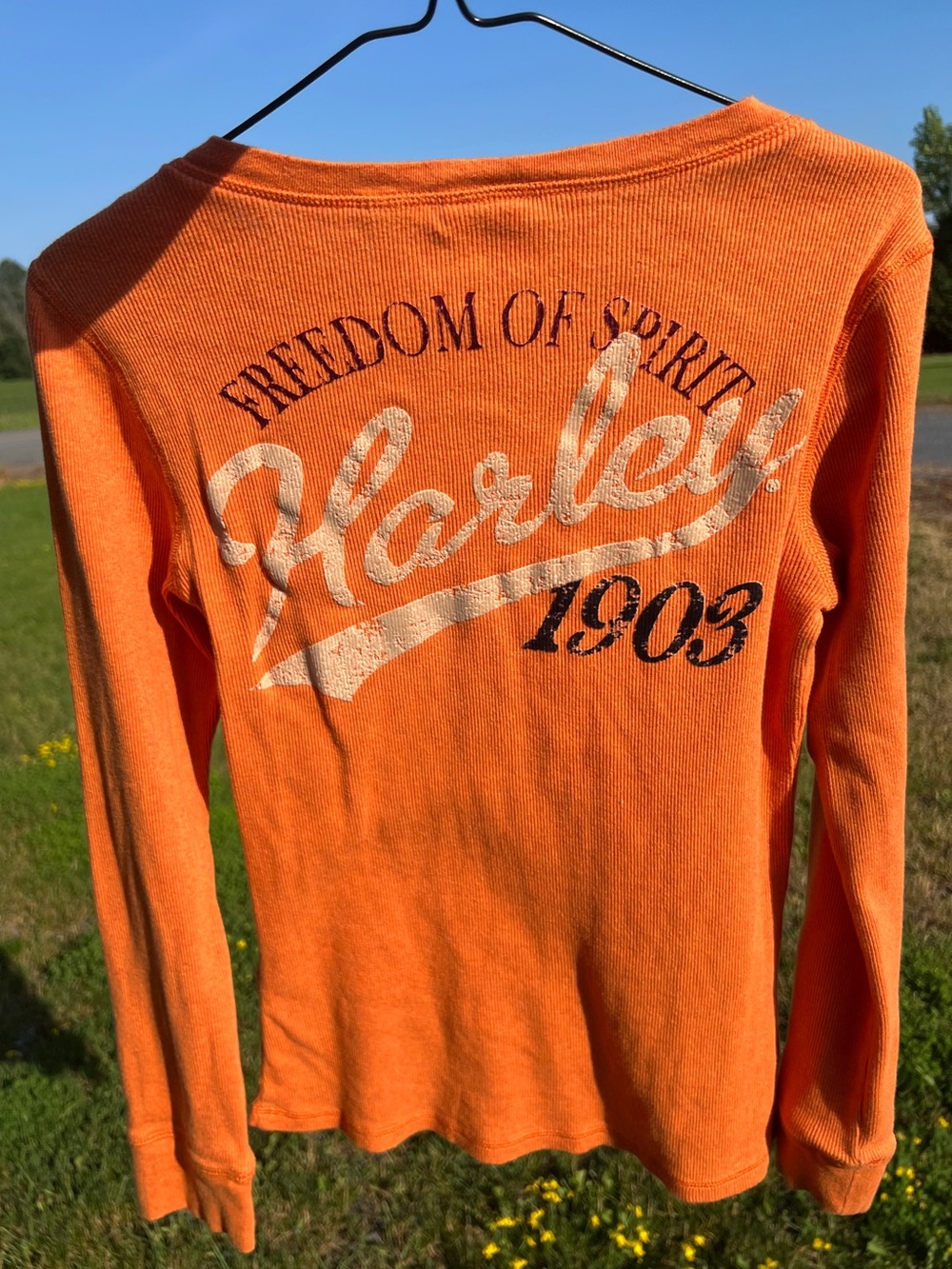 Harley-Davidson Orange Ribbed Long Sleeve Top M